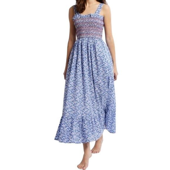 Mille Dress Garden midi sleeveless floral blue size Medium M - Picture 1 of 7